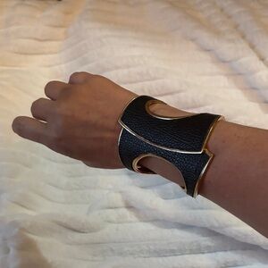 Chic Black and Gold Cutout Cuff Bracelet